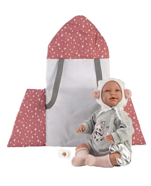 Llorens Muñeca Mimi Llorona Portabebe Espacial, Poupée parlante espagnole en tissu 42 cm avec mécanisme sonore et porte-bébé, pour enfants dès 3 ans Llorens Muñeca Mimi Llorona Portabebe Espacial, Poupée parlante espagnole en tissu 42 cm avec mécanisme sonore et porte-bébé, pour enfants dès 3 ans