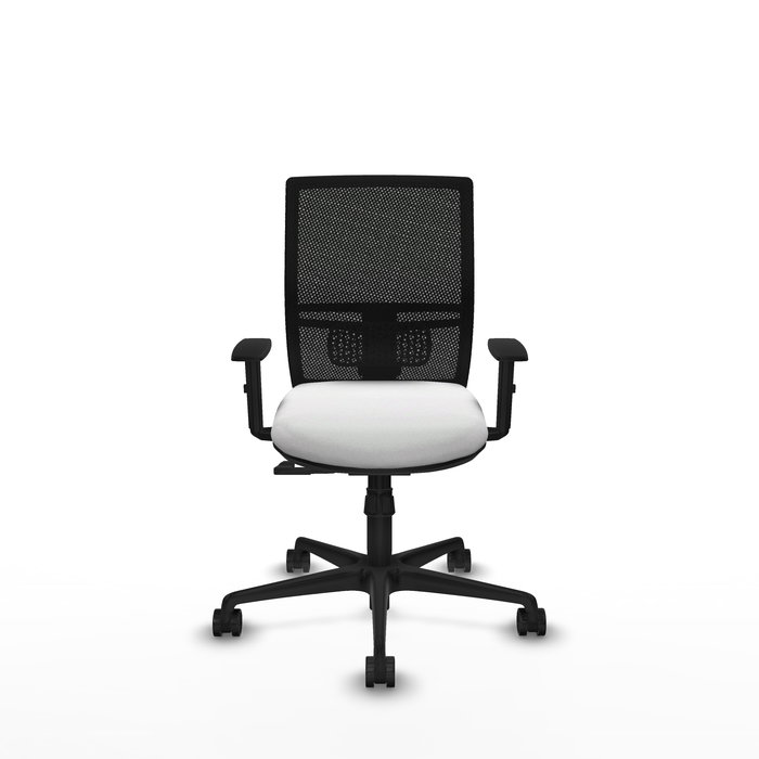 Chaise Yunquera Synchro 4 positions tissu Blanc Maille Noir Base en nylon noir Accoudoir 1D Sans appui-tête Roulettes 65mm nylon
