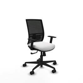 Chaise Yunquera Synchro 4 positions tissu Blanc Maille Noir Base en nylon noir Accoudoir 1D Sans appui-tête Roulettes 65mm nylon