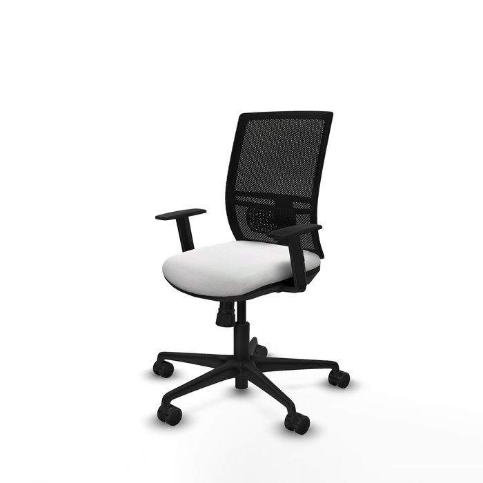 Chaise Yunquera Synchro 4 positions tissu Blanc Maille Noir Base en nylon noir Accoudoir 1D Sans appui-tête Roulettes 65mm nylon