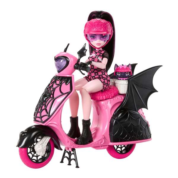 Mattel - Poupée Monster High Draculaura avec Scooter - Dimensions 21.3x27.9x9.74 cm - Jouet pour Enfants dès 4 Ans