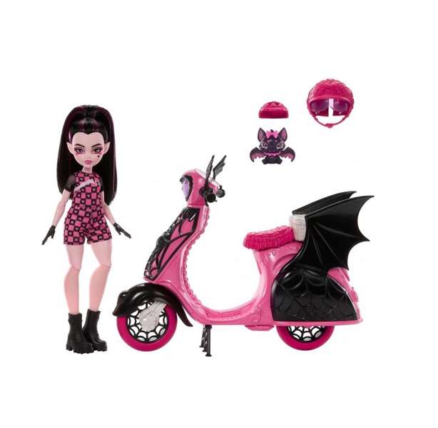 Mattel - Poupée Monster High Draculaura avec Scooter - Dimensions 21.3x27.9x9.74 cm - Jouet pour Enfants dès 4 Ans