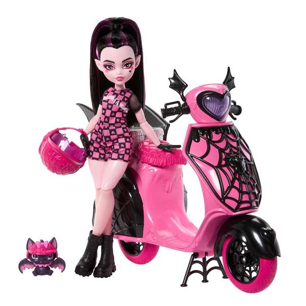Mattel - Poupée Monster High Draculaura avec Scooter - Dimensions 21.3x27.9x9.74 cm - Jouet pour Enfants dès 4 Ans