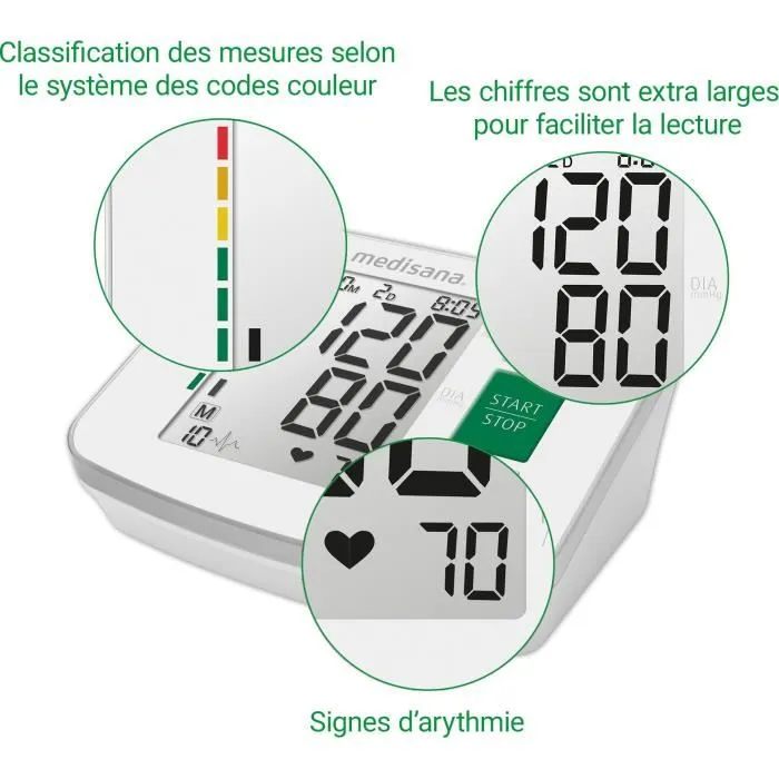 Medisana BU 512 Tensiomètre Brassard Automatique Écran LCD Piles AA Blanc