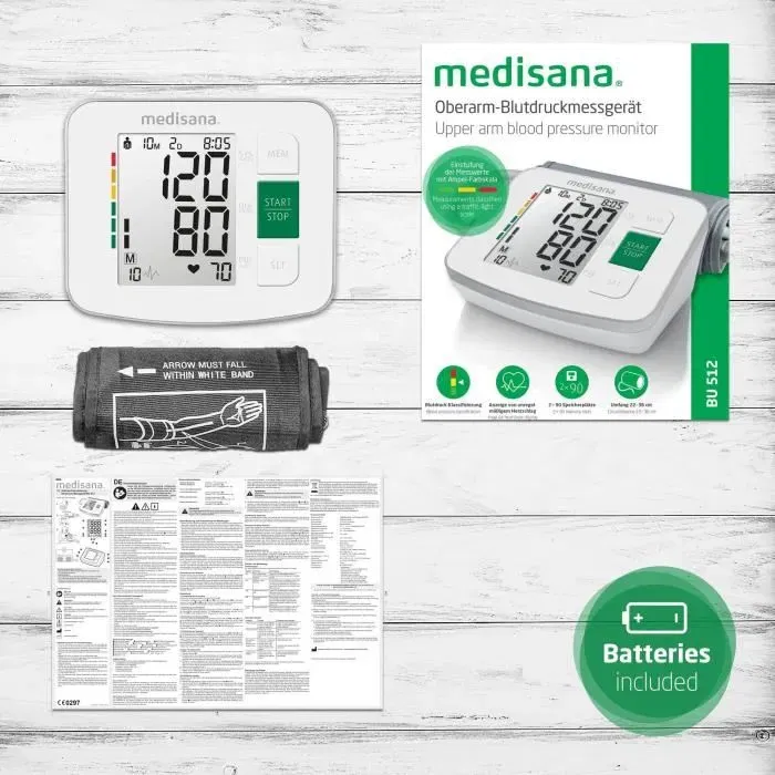 Medisana BU 512 Tensiomètre Brassard Automatique Écran LCD Piles AA Blanc