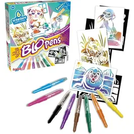 Lansay Blopens Atelier Bébé Animaux - Set de feutres aérographe avec pochoirs réutilisables pour enfants dès 5 ans