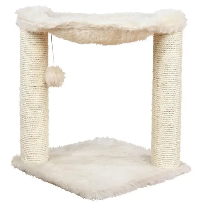 Trixie Arbre à chat avec griffoir en sisal et hamac - Hauteur 50 cm, emprise 41x41 cm, peluche longue, couleur crème