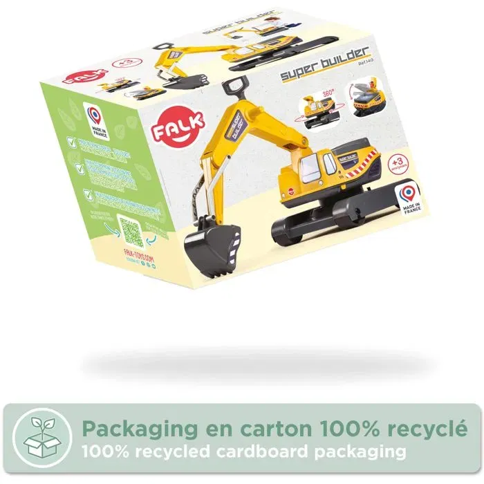 FALK Super Builder Pelleteuse Jouet avec Cabine Rotative 360° et Pelle Articulée - Fabrication Française - Pour Enfants 3 à 7 Ans