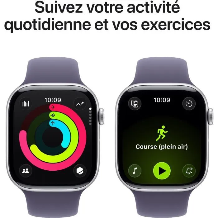 Apple Watch Series 11 GPS - Boîtier Aluminium Argent 46mm - Bracelet Sport Violet Brume M/L