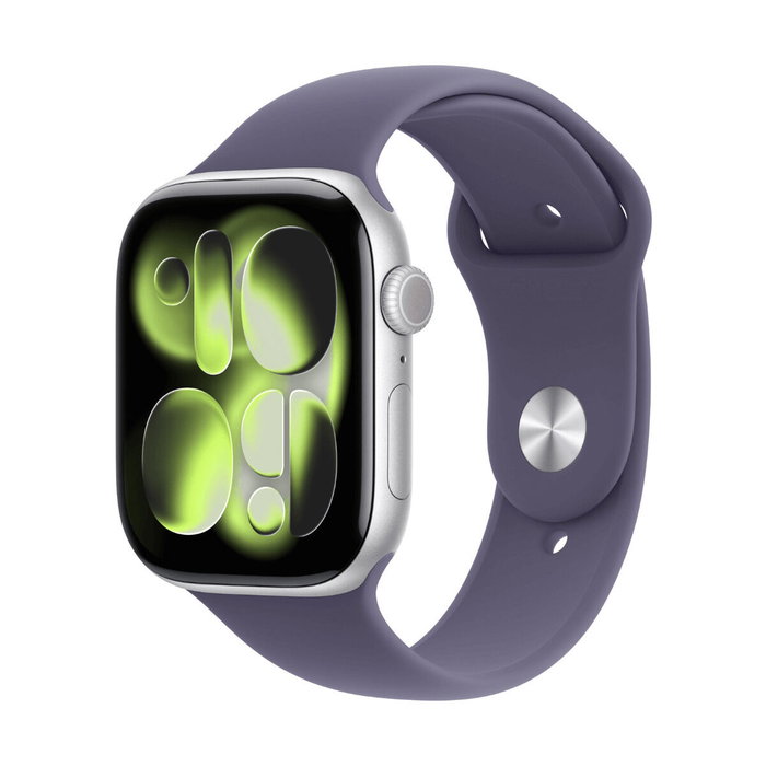 Apple Watch Series 11 GPS - 46mm - Boîtier Silver Aluminium - Bracelet Purple Fog Sport Band - M/L