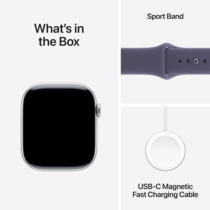 Apple Watch Series 11 GPS - 46mm - Boîtier Silver Aluminium - Bracelet Purple Fog Sport Band - M/L