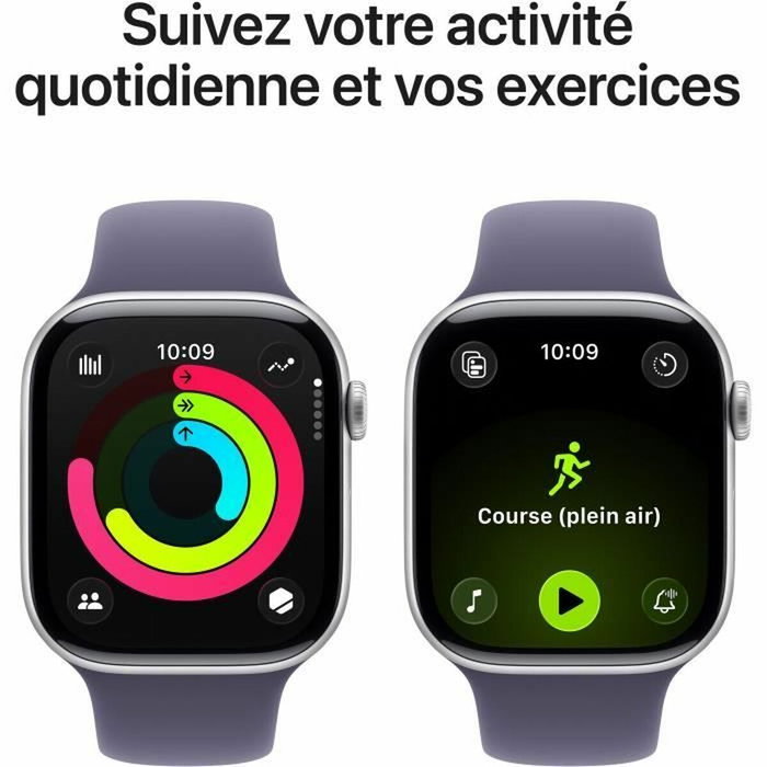 Apple Watch Series 11 GPS - 46mm - Boîtier Silver Aluminium - Bracelet Purple Fog Sport Band - M/L