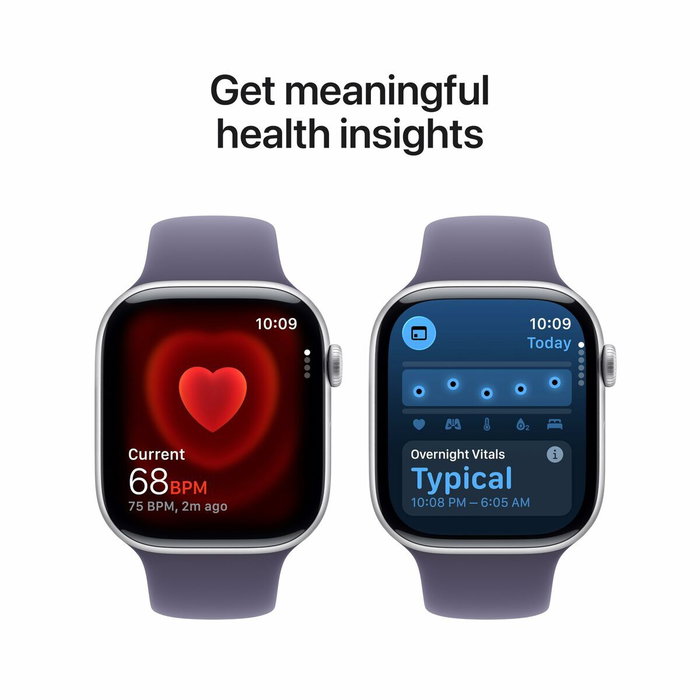 Apple Watch Series 11 GPS - 46mm - Boîtier Silver Aluminium - Bracelet Purple Fog Sport Band - M/L