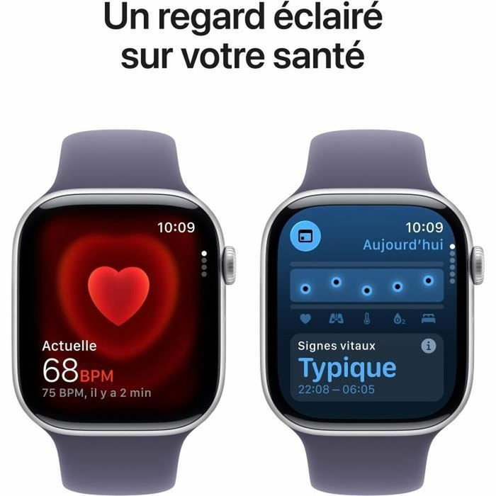 Apple Watch Series 11 GPS - 46mm - Boîtier Silver Aluminium - Bracelet Purple Fog Sport Band - M/L