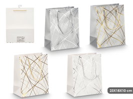 Pincello Sac à anses rayures or argent 23x18x10 cm papier textile (Set de 48)