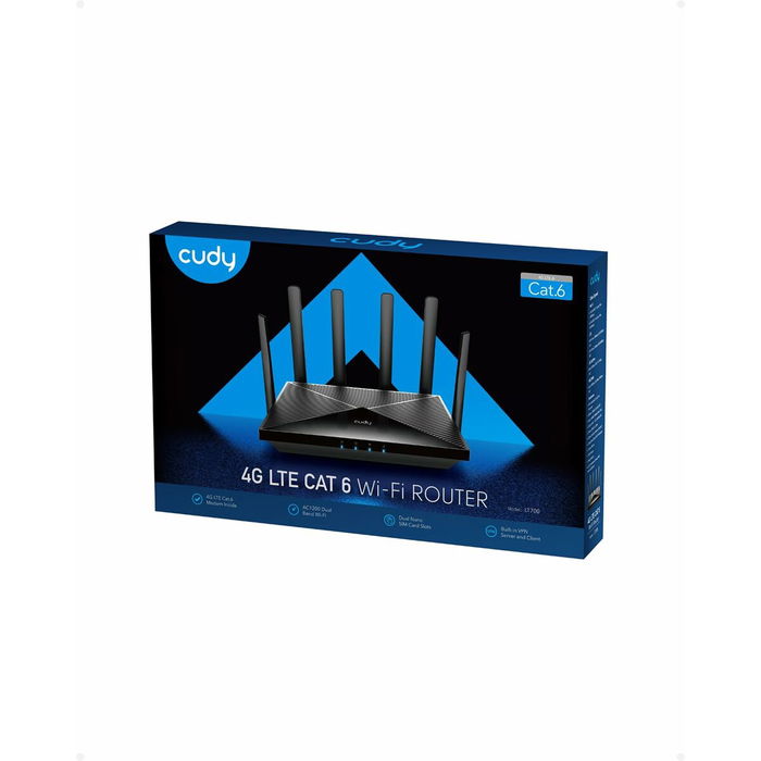 Cudy LT700 Routeur 4G Wi-Fi Bi-bande AC1200 Wi-Fi 5 (802.11ac) avec Ports Gigabit Ethernet, LTE Cat6, 4 Ports LAN, Double NanoSIM, Noir Cudy LT700 Routeur 4G Wi-Fi Bi-bande AC1200 Wi-Fi 5 (802.11ac) avec Ports Gigabit Ethernet, LTE Cat6, 4 Ports LAN, Double NanoSIM, Noir