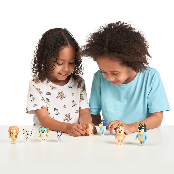 Moose - Pack de 8 Figurines Bluey - Collection Famille et Amis - Produit en Espagnol