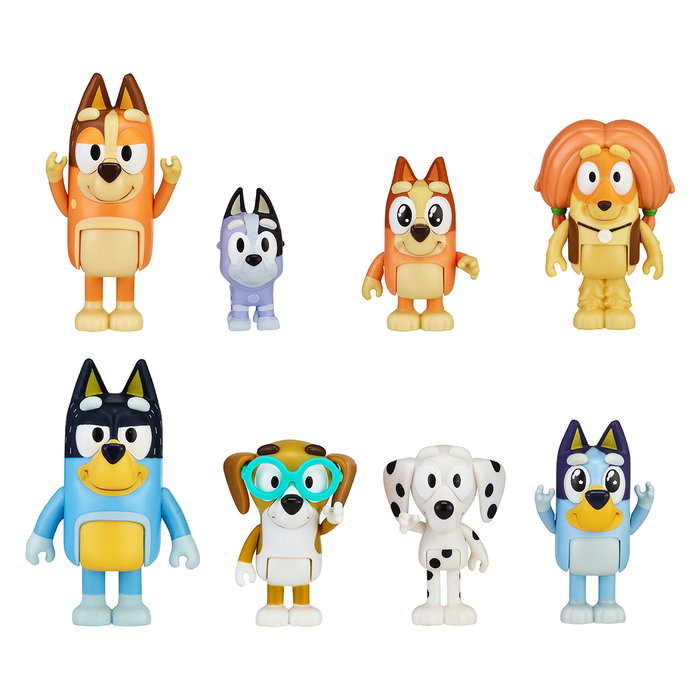 Moose - Pack de 8 Figurines Bluey - Collection Famille et Amis - Produit en Espagnol