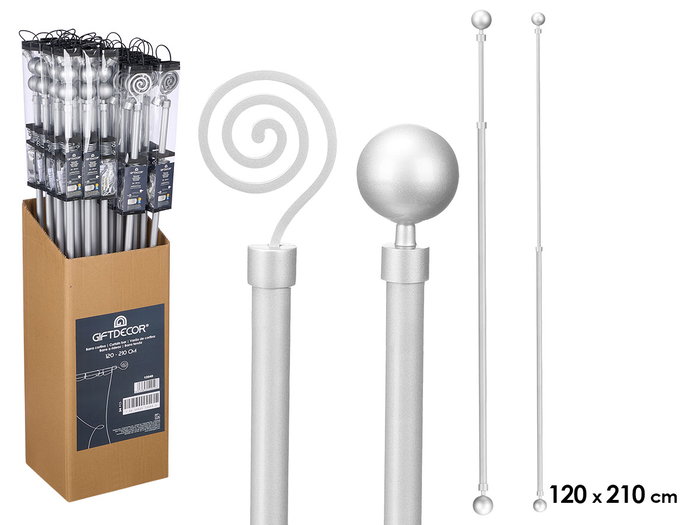 GIFTDECOR Barre à rideaux assortiment 120-210cm argentée GIFTDECOR Barre à rideaux assortiment 120-210cm argentée