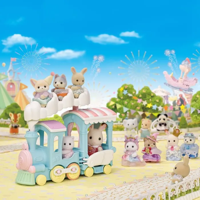 Sylvanian Families Le petit train à vapeur - 5702 avec bébé Fennec, jusqu'à 5 personnages, sièges mobiles