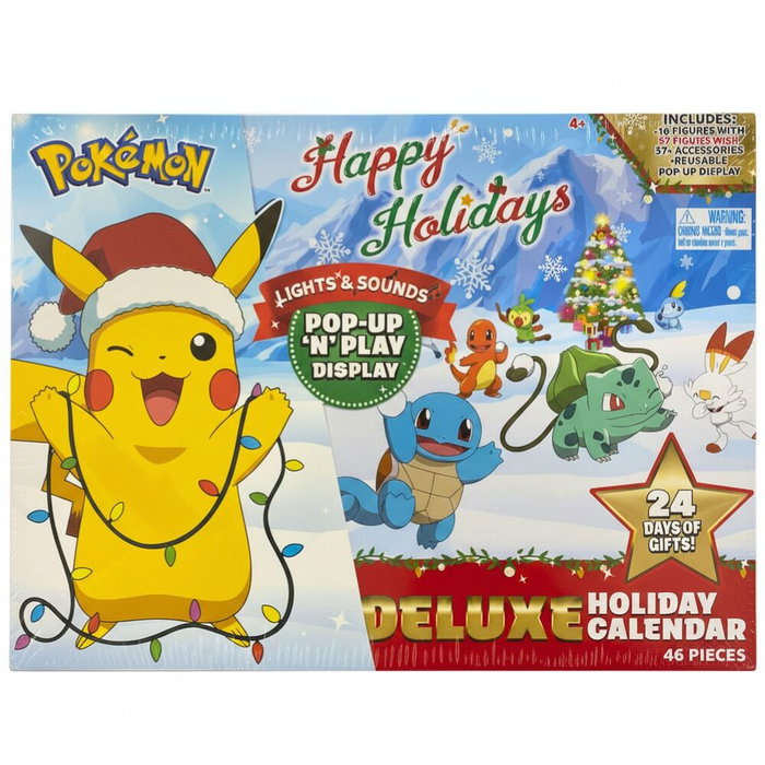 JAZWARES Calendrier de l'Avent Deluxe Pokémon avec Éclairage et Sonorisation - Décoration Lumineuse et Musicale pour Noël