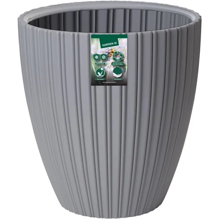 Garden ID Fancy - Pot de fleurs éco-responsable recyclé pour jardin, balcon ou intérieur - Gris clair - Résistant gel, chocs et UV - 40 x 42 cm
