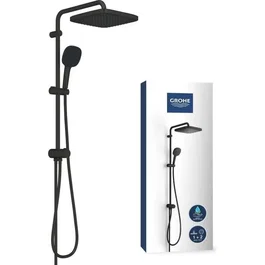 GROHE Vitalio Comfort 250 266982431 - Colonne de douche noire mate avec inverseur manuel, tête de douche 25 cm 2 jets, pommeau 11 cm et flexible 1.25 m - Économie d'eau