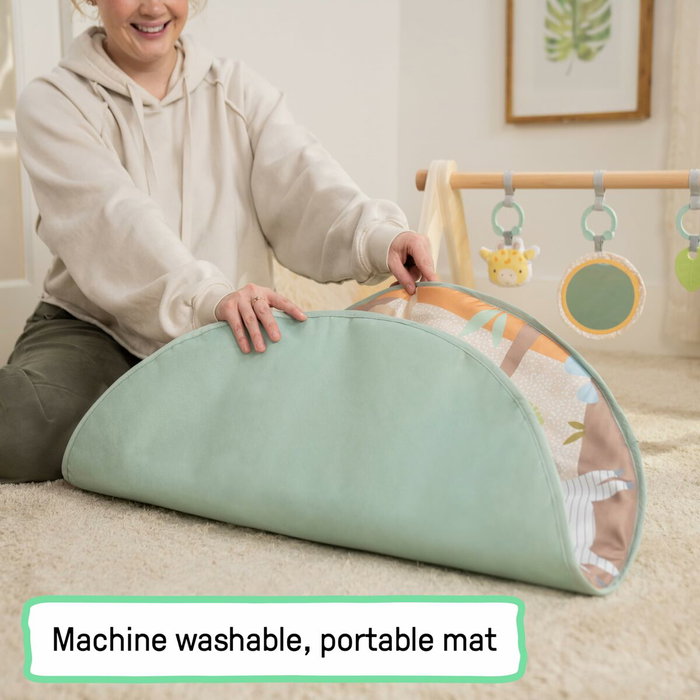 Ingenuity Tapis d'éveil WonderWood pliable avec arche en bois, beige et multicouleur
