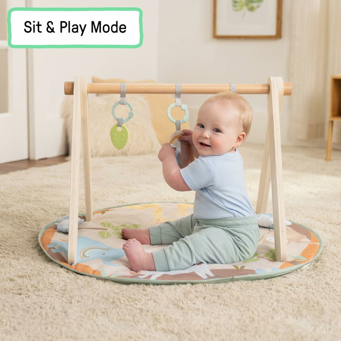 Ingenuity Tapis d'éveil WonderWood pliable avec arche en bois, beige et multicouleur