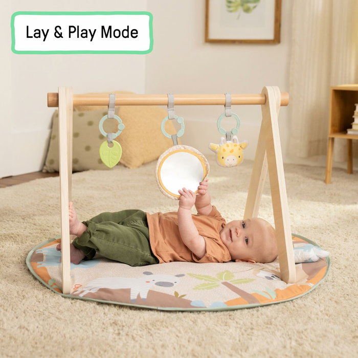 Ingenuity Tapis d'éveil WonderWood pliable avec arche en bois, beige et multicouleur