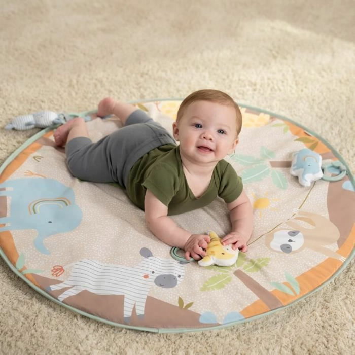Ingenuity Tapis d'éveil WonderWood pliable avec arche en bois, beige et multicouleur