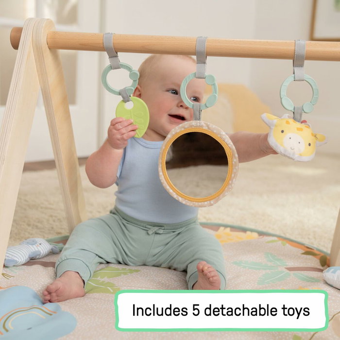 Ingenuity Tapis d'éveil WonderWood pliable avec arche en bois, beige et multicouleur