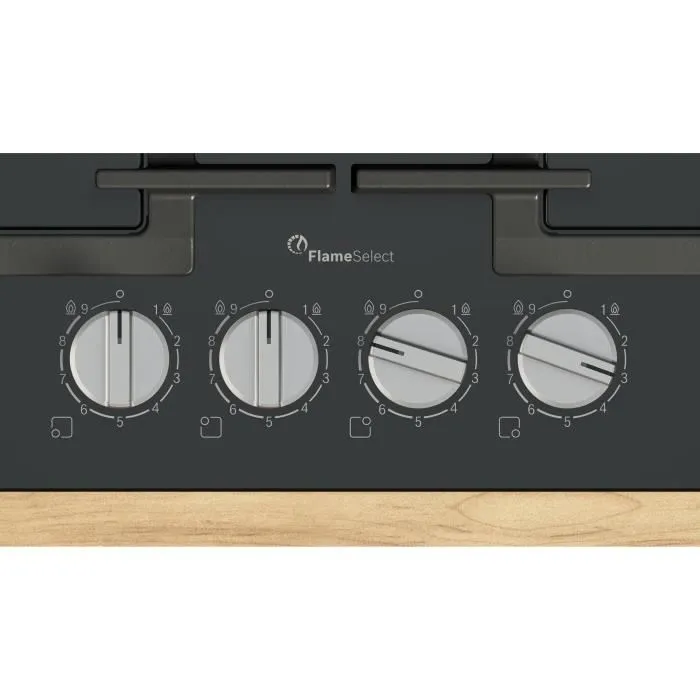 Bosch PPP6A6I40 - Table de cuisson à gaz Série 6 - 4 foyers - Dimensions 52 x 59 x 4,5 cm (60 cm) - Verre trempé noir