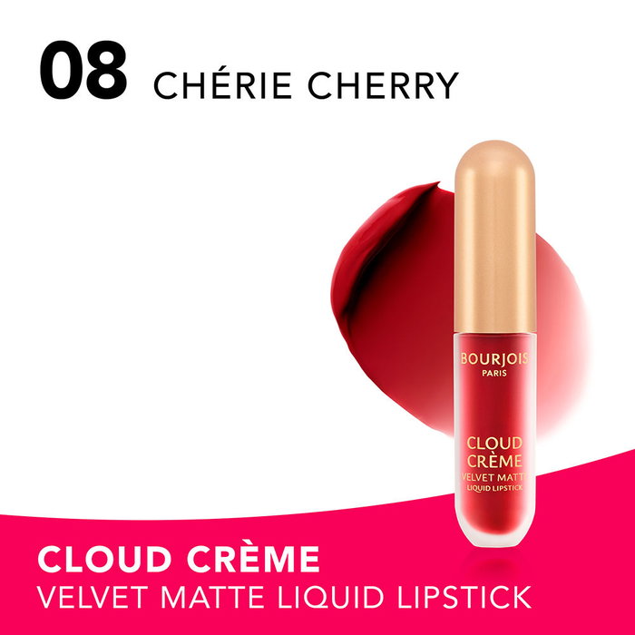 Bourjois Rouge à Lèvres Liquide Mat Cloud Crème Velvet Édition Velours Mat - Teinte #08 Cherie Cherry 3 ml