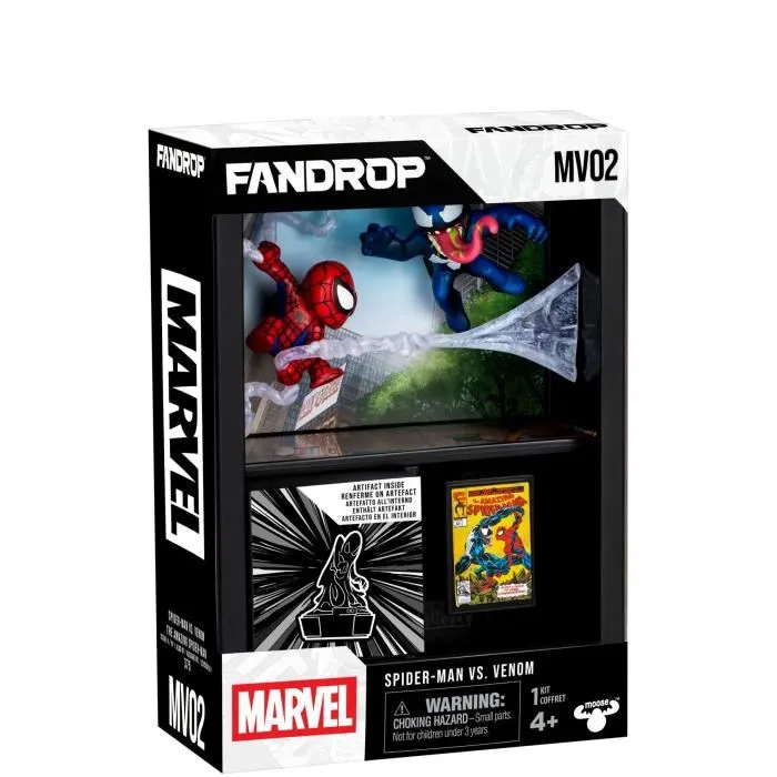 Fandrop - Figurine Collection STAR WARS Spider-Man vs Venom avec scène culte - Vitrine avec mini affiche et artefact - 18 cm
