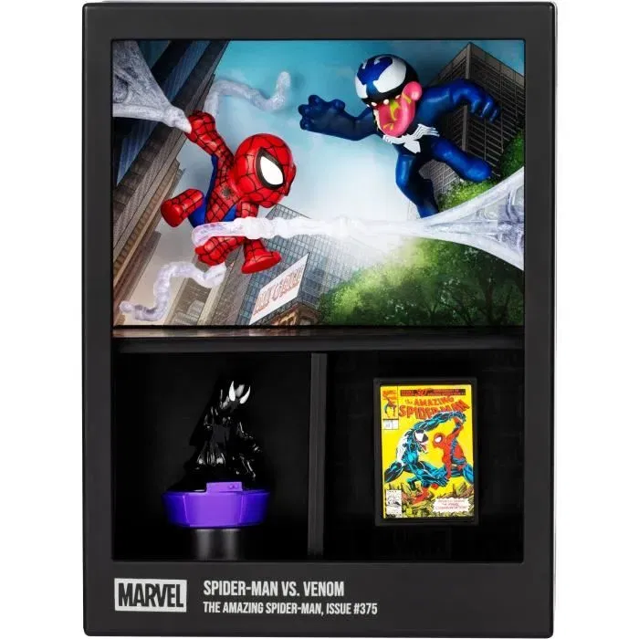 Fandrop - Figurine Collection STAR WARS Spider-Man vs Venom avec scène culte - Vitrine avec mini affiche et artefact - 18 cm