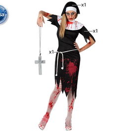 Déguisement Femme Adulte Monnie Sanglante Zombie Halloween Taille M-L, Noir, Composition: Vêtement et Voile
