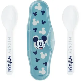 Thermobaby - Lot de 2 cuillères bébé avec étui de transport - DISNEY Baby Mickey Mouse - Sans BPA - Compatible micro-ondes - Idéal premiers repas