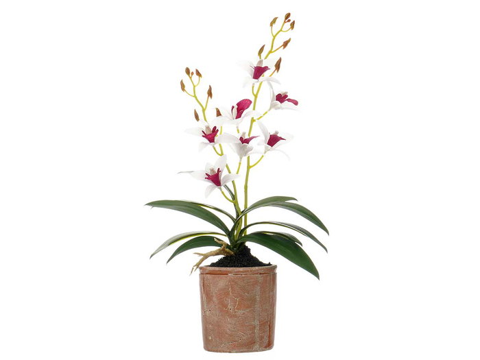 Ibergarden Maceta Terracota avec Fleur Blanche et Violette 10x47x25 cm Tissu Plastique Métal Ciment (Set de 6)