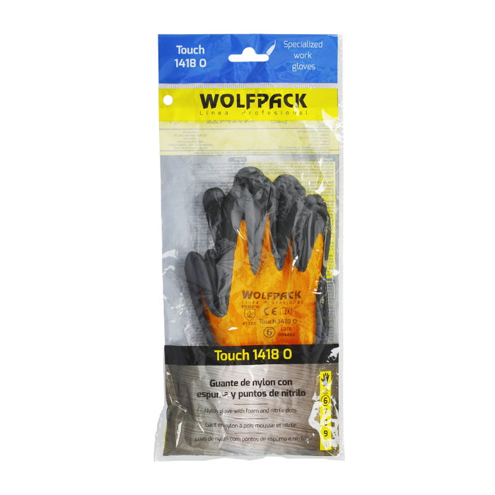 WOLFPACK LINEA PROFESIONAL Gants en nylon avec paume en mousse et points en nitrile 10 pouces WOLFPACK LINEA PROFESIONAL Gants en nylon avec paume en mousse et points en nitrile 10 pouces