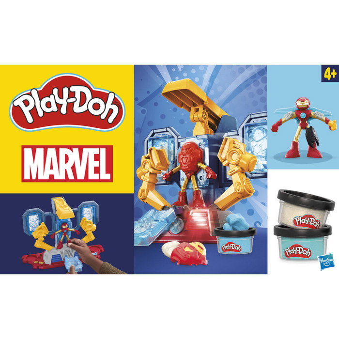 HASBRO Play-Doh Marvel Iron Man - Laboratoire d'Armures avec Figure, Moulages, Plastilina et Effets Lumineux - Jeu Créatif Enfant +4 Ans