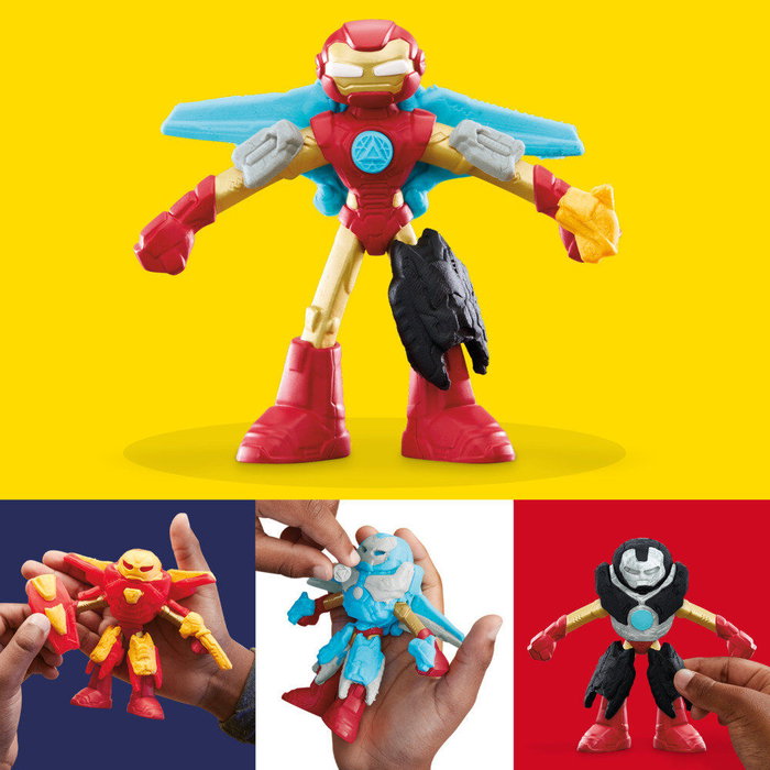 HASBRO Play-Doh Marvel Iron Man - Laboratoire d'Armures avec Figure, Moulages, Plastilina et Effets Lumineux - Jeu Créatif Enfant +4 Ans
