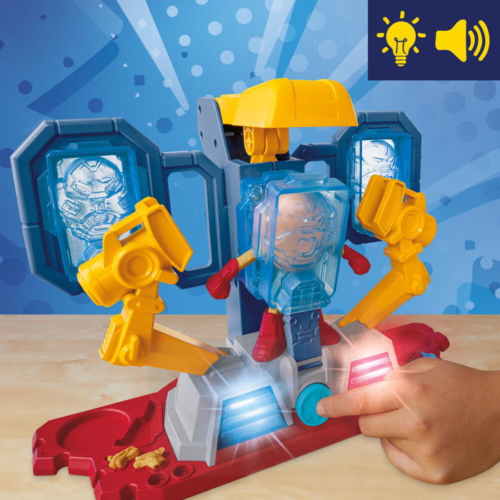 HASBRO Play-Doh Marvel Iron Man - Laboratoire d'Armures avec Figure, Moulages, Plastilina et Effets Lumineux - Jeu Créatif Enfant +4 Ans