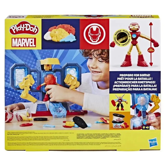 Play-Doh Coffret Fabrique d'Armures Iron Man avec Figurine et Pâte à Modeler - Sons et Lumières - Jouet d'Imagination Marvel - Dès 4 ans