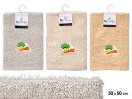 KINVARA Lot de 24 paños en coton motifs légumes Beige + Blanco 50x50cm