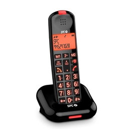 SPC 7612N Téléphone Fixe Sans Fil Comfort Kairo Noir - Écran Ambré, Répertoire 100 Noms, Blocage Appels, Mains Libres