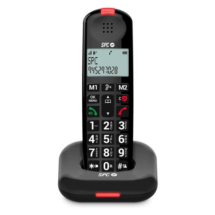 SPC 7612N Téléphone Fixe Sans Fil Comfort Kairo Noir - Écran Ambré, Répertoire 100 Noms, Blocage Appels, Mains Libres