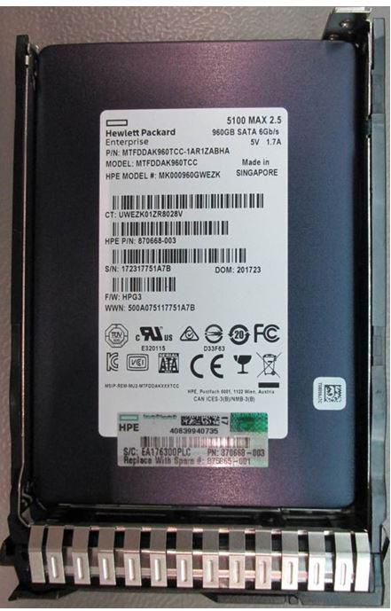 Hewlett Packard Enterprise SSD Mixed Use 960 Go, SATA III 6 Gb/s, 2.5" SFF, pour applications intensives