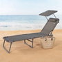 Color Baby Tumbona plegable avec parasol textilene gris Aktive, chaise longue pliante avec capote, dimensions 193 x 53 x 30/75 cm