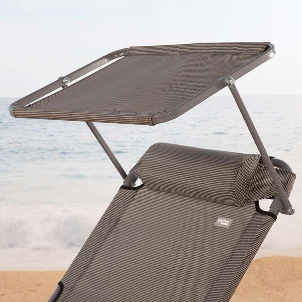 Color Baby Tumbona plegable avec parasol textilene gris Aktive, chaise longue pliante avec capote, dimensions 193 x 53 x 30/75 cm